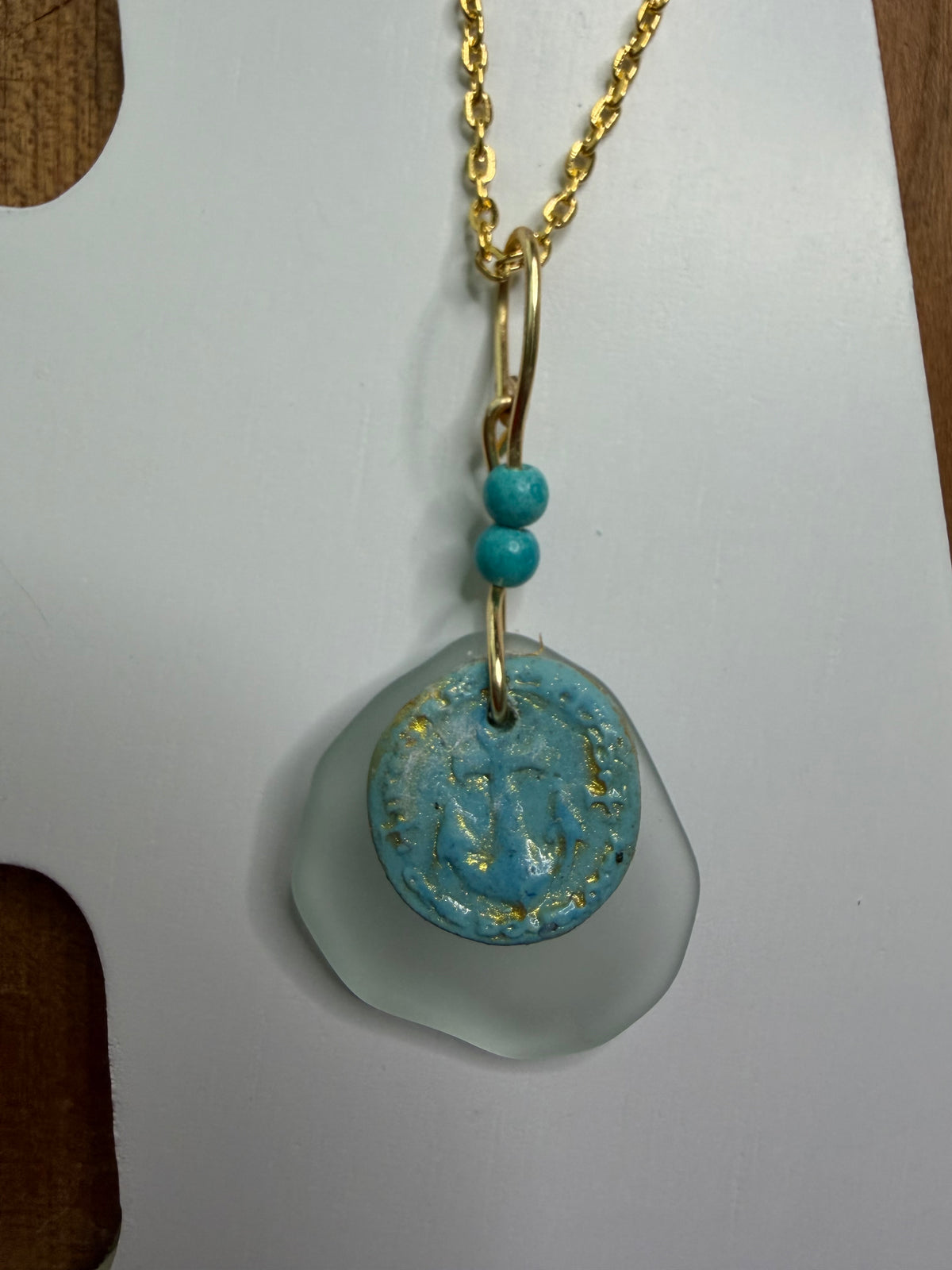 Handcrafted Sea Glass and Ceramic Clay Anchor Pendant Necklace | The Aegean Anchor