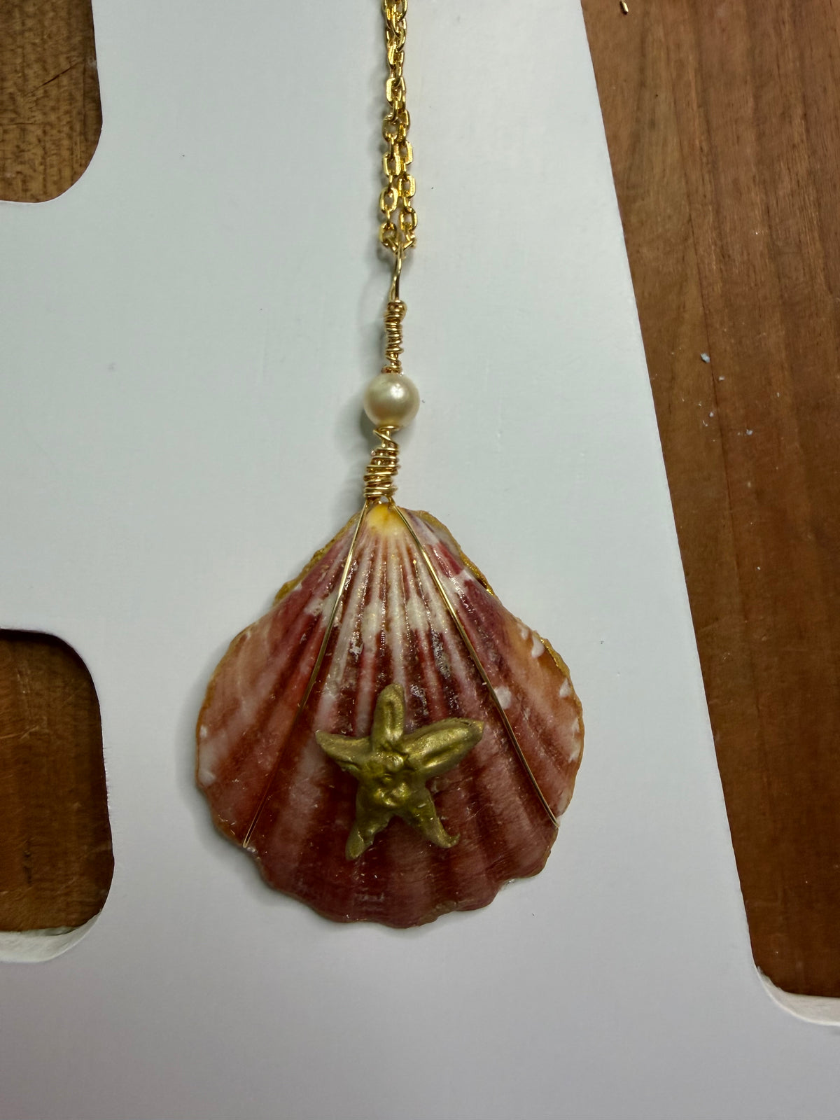 Handcrafted Seashell and Clay Starfish Pendant Necklace | Ocean Treasures