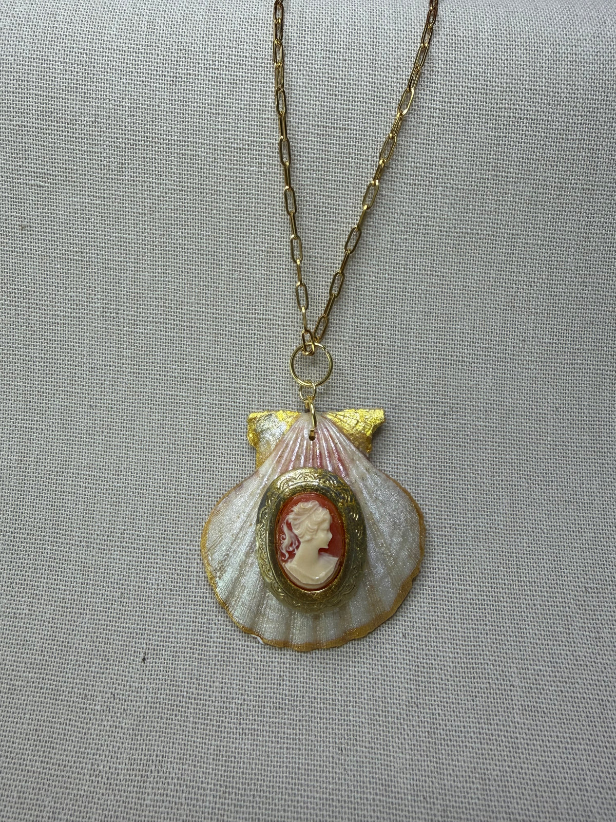 Victorian Style Cameo Shell Necklace | Handmade Coastal Jewelry | Texas Shell Pendant | Vintage Inspired Cameo Necklace | One of a Kind