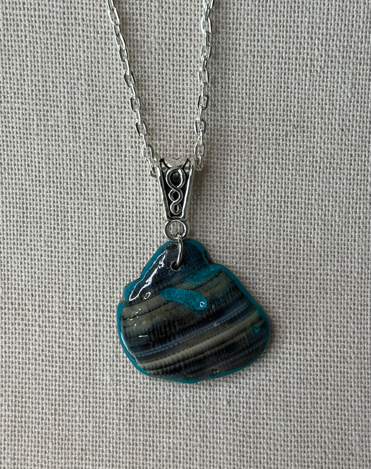 Gulf Coast Shell Necklace with Turquoise Inlay, Handmade Beach Jewelry, Sea Shell Pendant, Coastal Jewelry