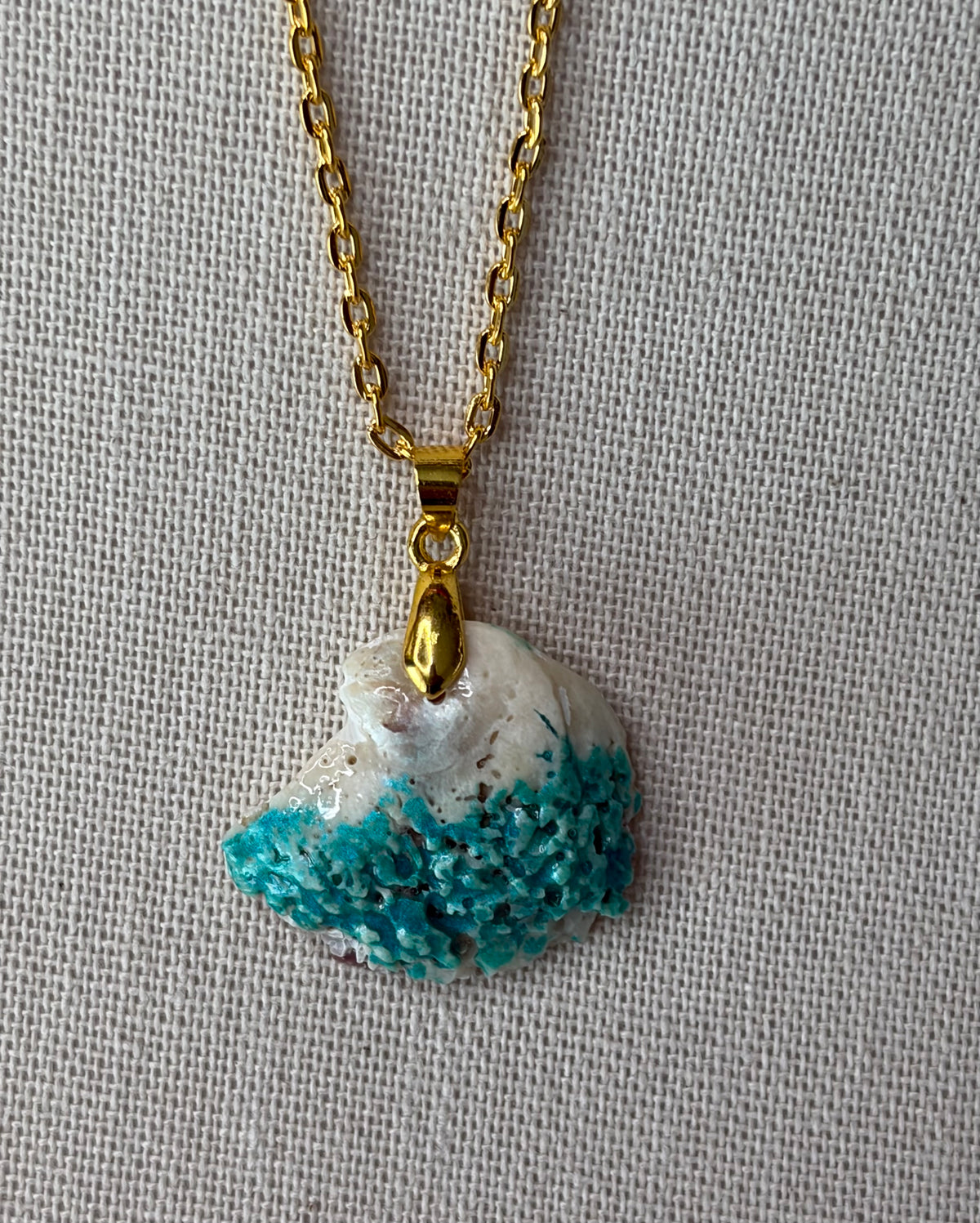 Gulf Coast Shell Necklace with Turquoise Inlay, Handmade Beach Jewelry, Sea Shell Pendant, Coastal Jewelry