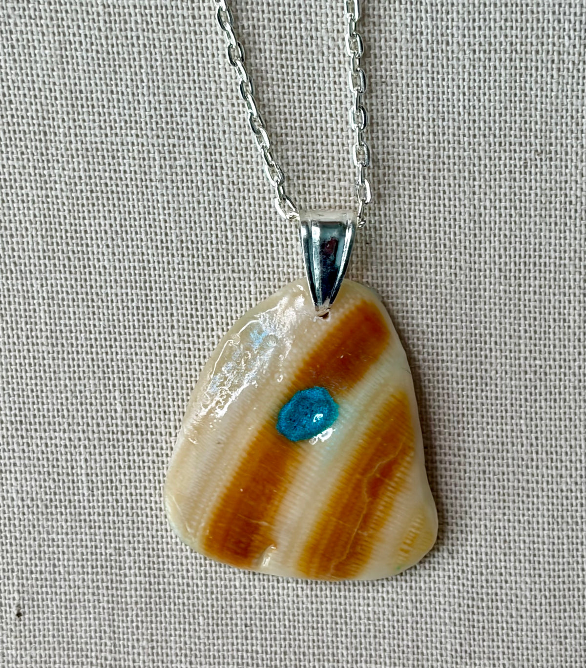 Gulf Coast Shell Necklace with Turquoise Inlay, Handmade Beach Jewelry, Sea Shell Pendant, Coastal Jewelry